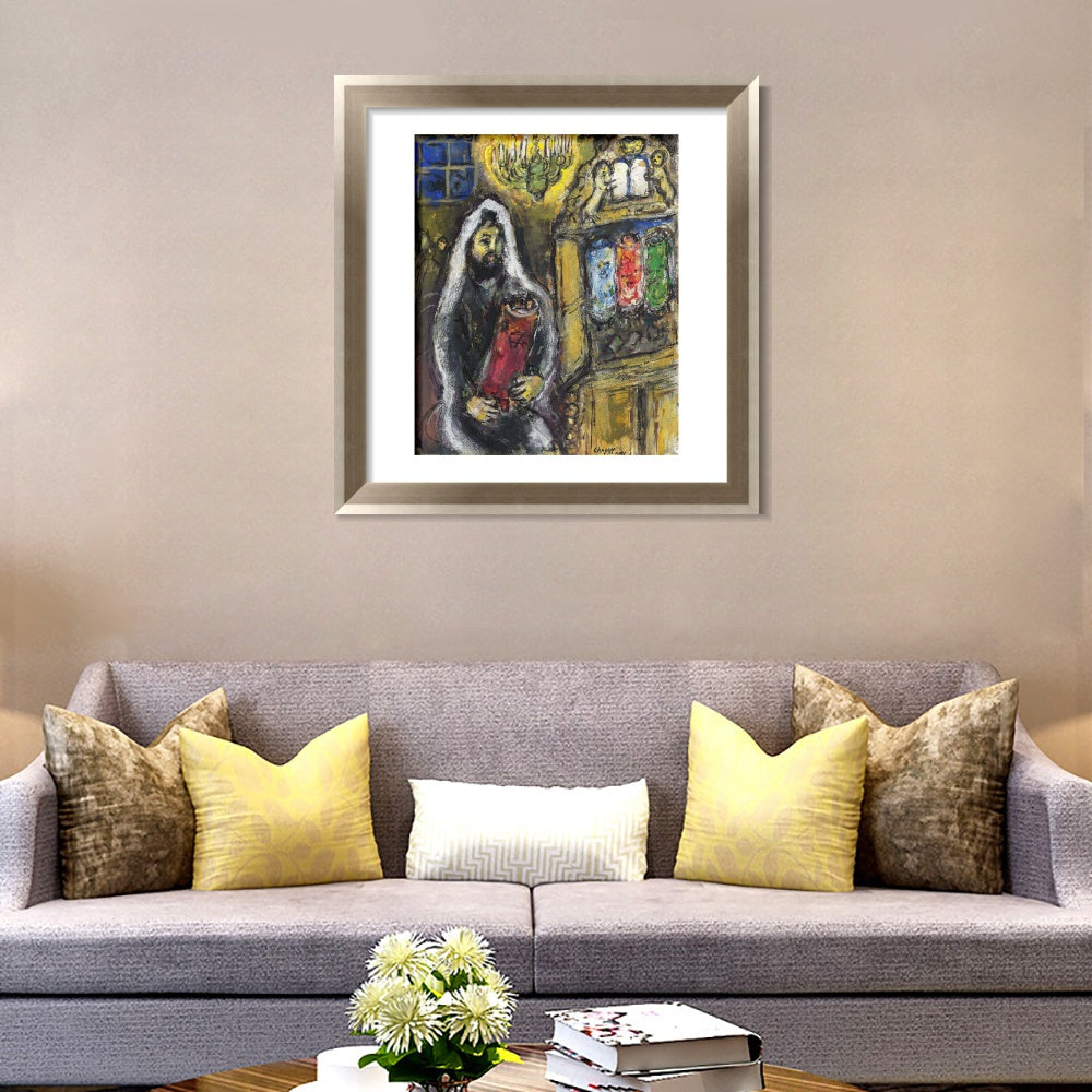 INVIN ART Framed Canvas Art Giclee Print Man in black by Marc Chagall Wall Art Room Living Office Home Decorations