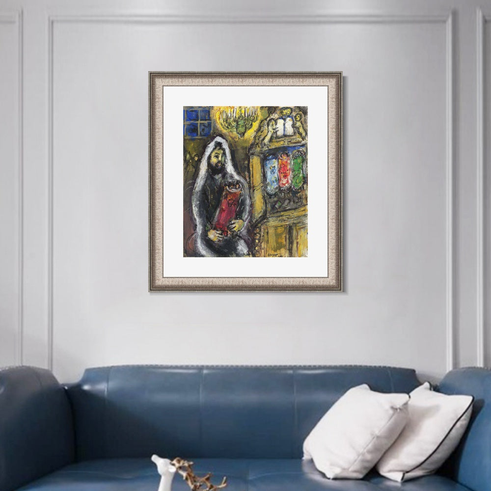 INVIN ART Framed Canvas Art Giclee Print Man in black by Marc Chagall Wall Art Room Living Office Home Decorations