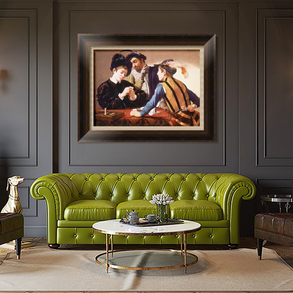 INVIN ART Framed Canvas Art Giclee Print The Cardsharps by Michelangelo Merisi da Caravaggio Wall Art