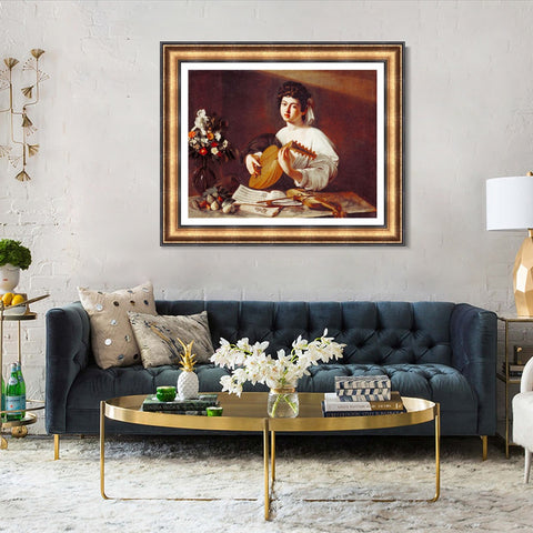 INVIN ART Framed Canvas Art Giclee Print The Lute Player by Michelangelo Merisi da Caravaggio Wall Art Living Room Home Office Decorations