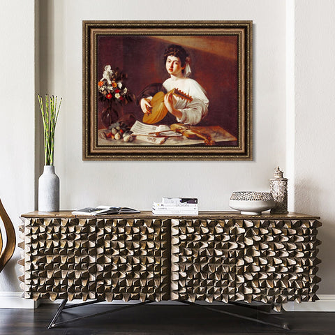 INVIN ART Framed Canvas Art Giclee Print The Lute Player by Michelangelo Merisi da Caravaggio Wall Art Living Room Home Office Decorations
