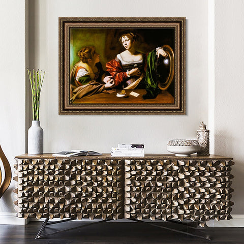 INVIN ART Framed Canvas Art Giclee Print Martha and Mary Magdalene by Michelangelo Merisi da Caravaggio Wall Art Living Room Home Office Decorations