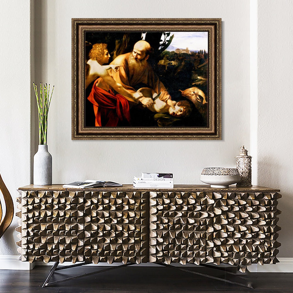 INVIN ART Framed Canvas Art Giclee Print The Sacrifice of Isaac by Michelangelo Merisi da Caravaggio Wall Art