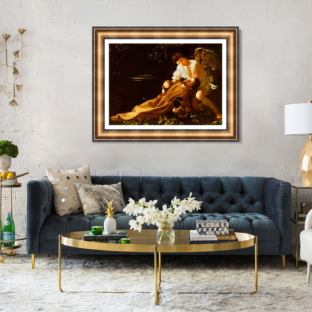 INVIN ART Framed Canvas Art Giclee Print St. Francis in Ecstasy by Michelangelo Merisi da Caravaggio Wall Art