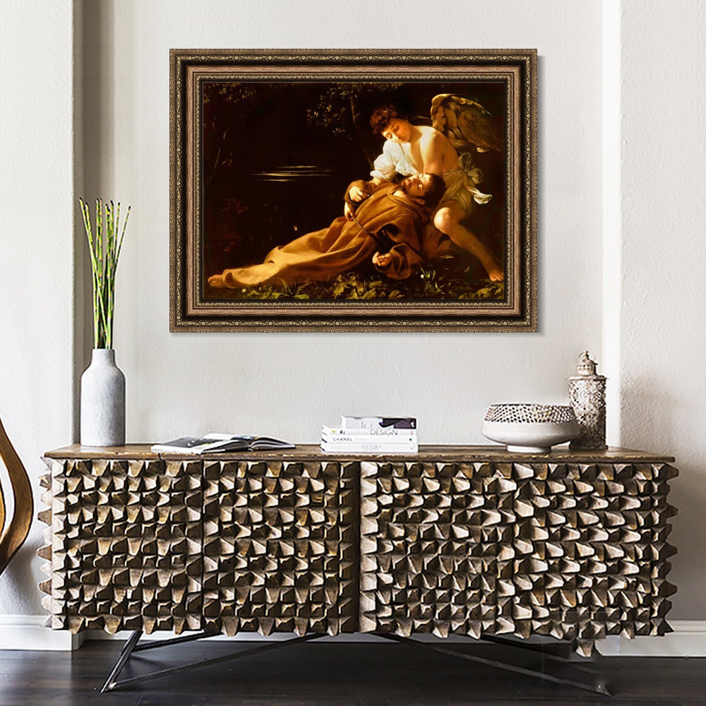 INVIN ART Framed Canvas Art Giclee Print St. Francis in Ecstasy by Michelangelo Merisi da Caravaggio Wall Art