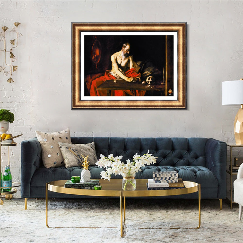 INVIN ART Framed Canvas Art Giclee Print St Jerome by Michelangelo Merisi da Caravaggio Wall Art
