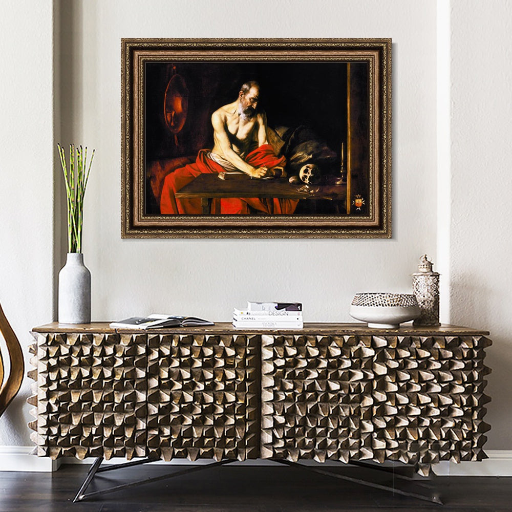 INVIN ART Framed Canvas Art Giclee Print St Jerome by Michelangelo Merisi da Caravaggio Wall Art