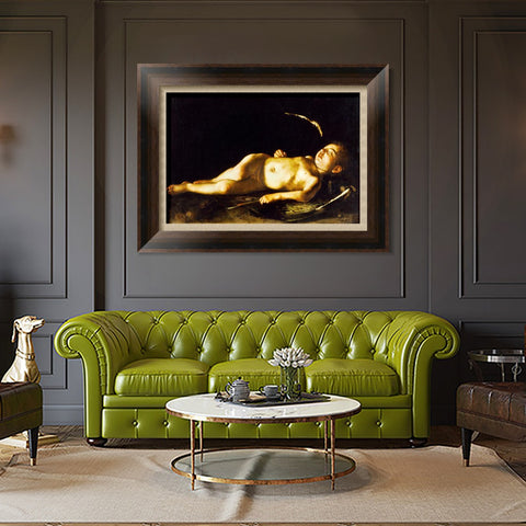 INVIN ART Framed Canvas Art Giclee Print Sleeping Cupid by Michelangelo Merisi da Caravaggio Wall Art Living Room Home Office Decorations