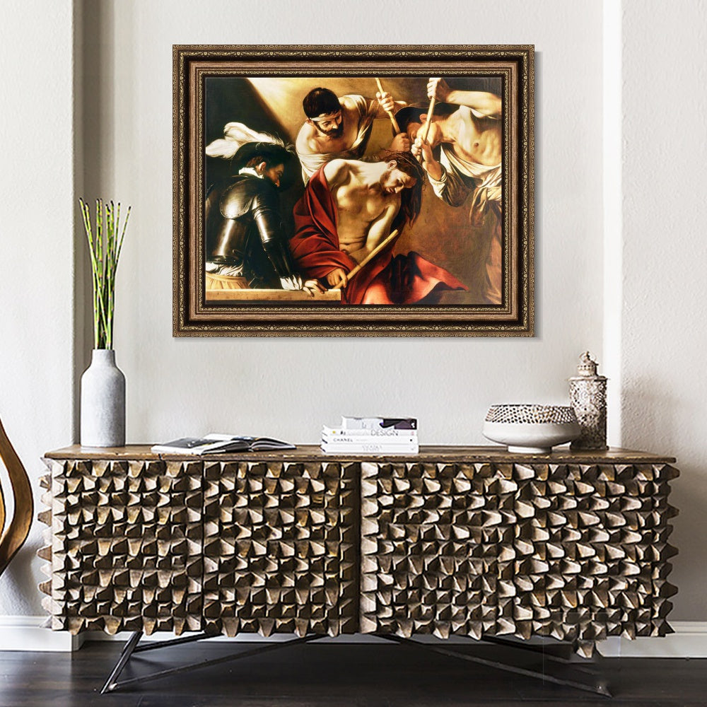 INVIN ART Framed Canvas Art Giclee Print The Crowning with Thorns by Michelangelo Merisi da Caravaggio Wall Art