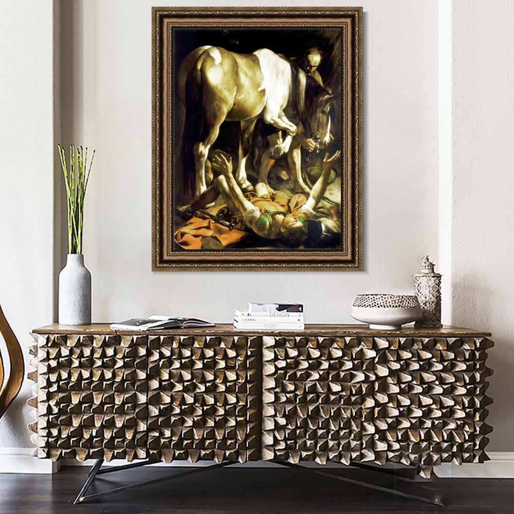 INVIN ART Framed Canvas Art Giclee Print The Conversion of St. (Saint) Paul by Michelangelo Merisi da Caravaggio Wall Art Living Decorations