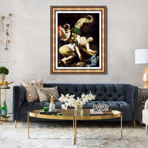 INVIN ART Framed Canvas Art Giclee Print The Crucifixion of Saint Peter by Michelangelo Merisi da Caravaggio Wall Art Living Room Home Office Decorations