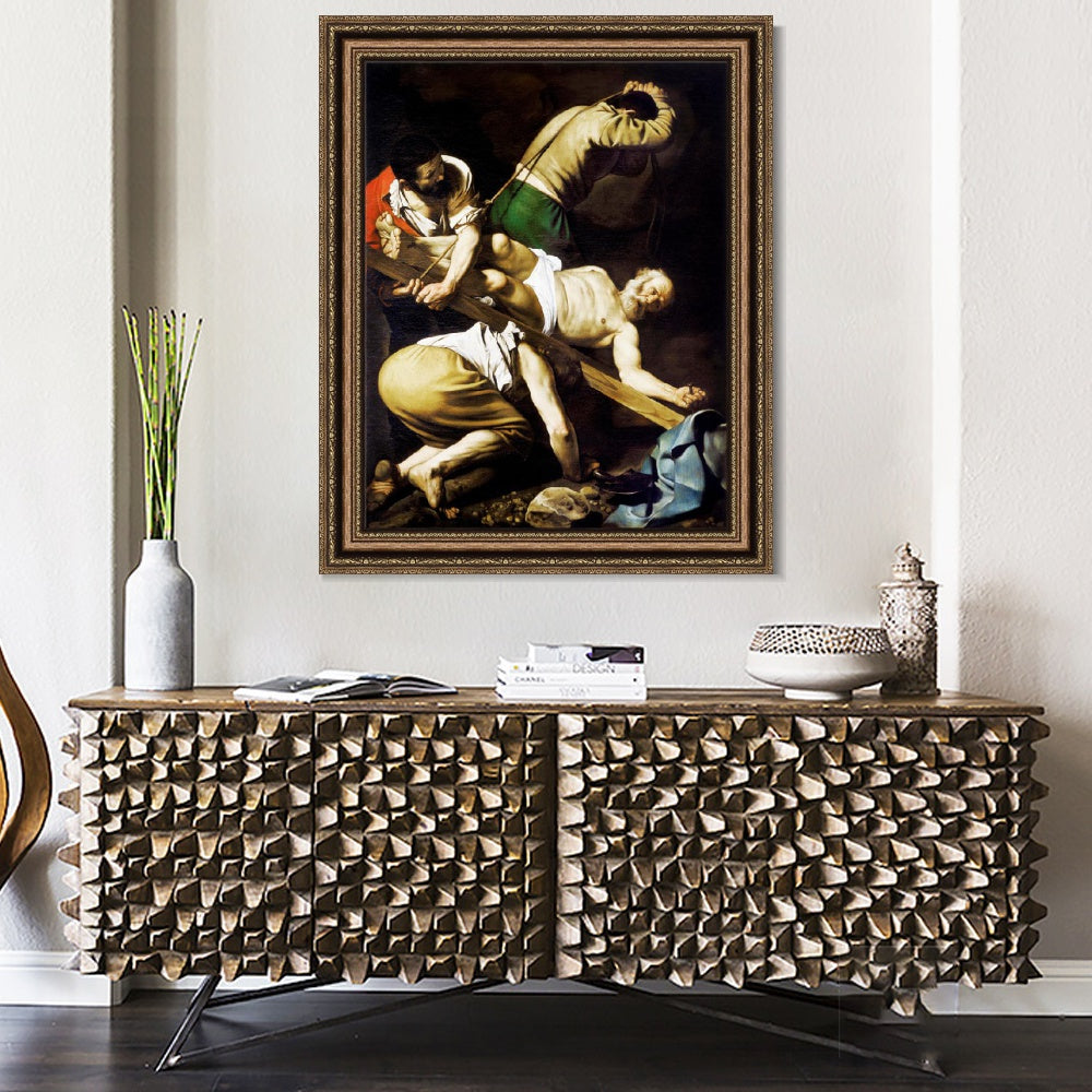 INVIN ART Framed Canvas Art Giclee Print The Crucifixion of Saint Peter by Michelangelo Merisi da Caravaggio Wall Art