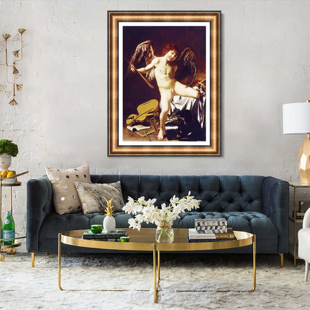 INVIN ART Framed Canvas Art Giclee Print Cupid as Victor by Michelangelo Merisi da Caravaggio Wall Art