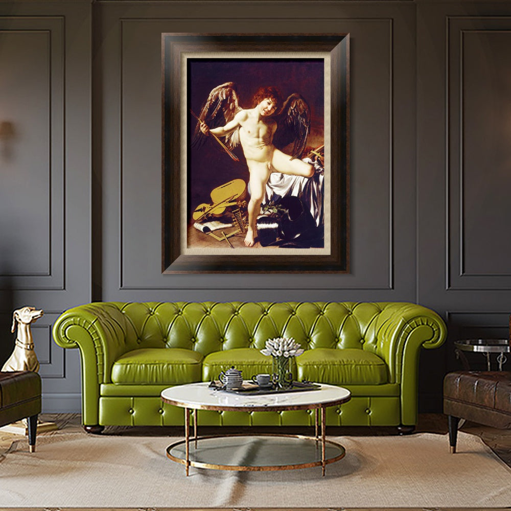 INVIN ART Framed Canvas Art Giclee Print Cupid as Victor by Michelangelo Merisi da Caravaggio Wall Art