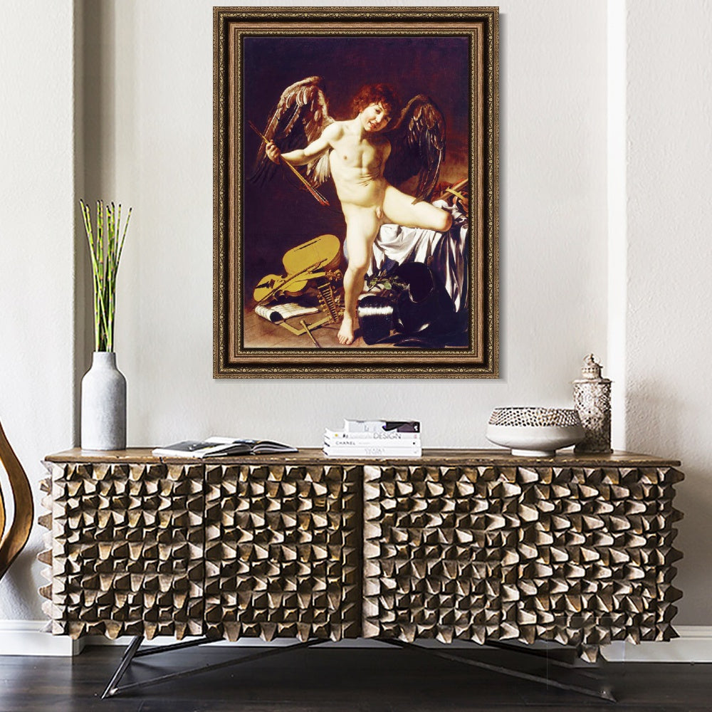 INVIN ART Framed Canvas Art Giclee Print Cupid as Victor by Michelangelo Merisi da Caravaggio Wall Art