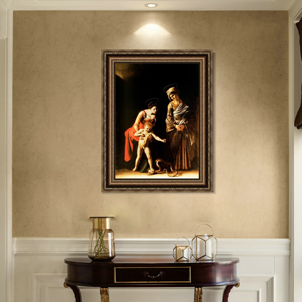 INVIN ART Framed Canvas Art Giclee Print Madonna with The Serpent by Michelangelo Merisi da Caravaggio Wall Art Living Room Home Office Decorations