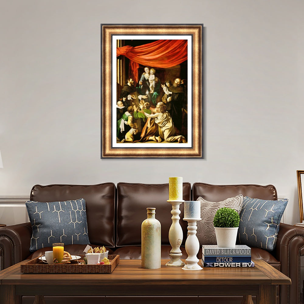 INVIN ART Framed Canvas Art Giclee Print Madonna of The Rosary by Michelangelo Merisi da Caravaggio Wall Art