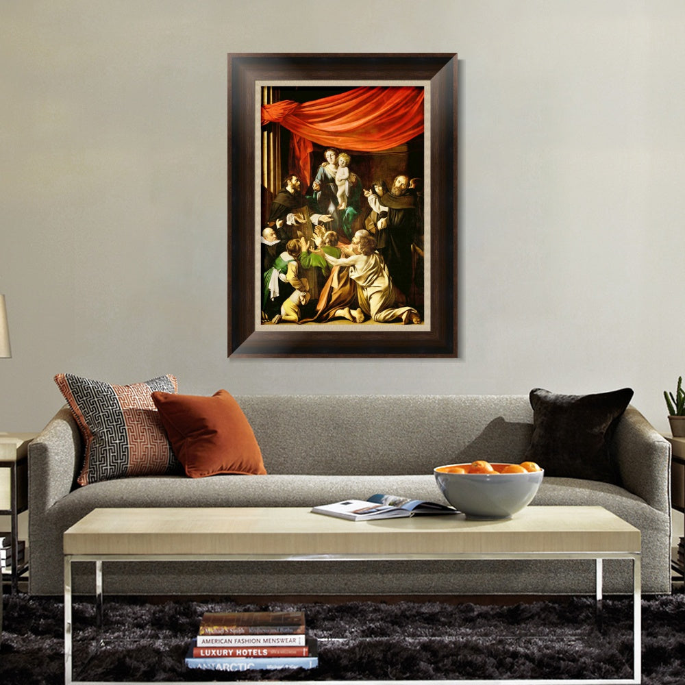 INVIN ART Framed Canvas Art Giclee Print Madonna of The Rosary by Michelangelo Merisi da Caravaggio Wall Art