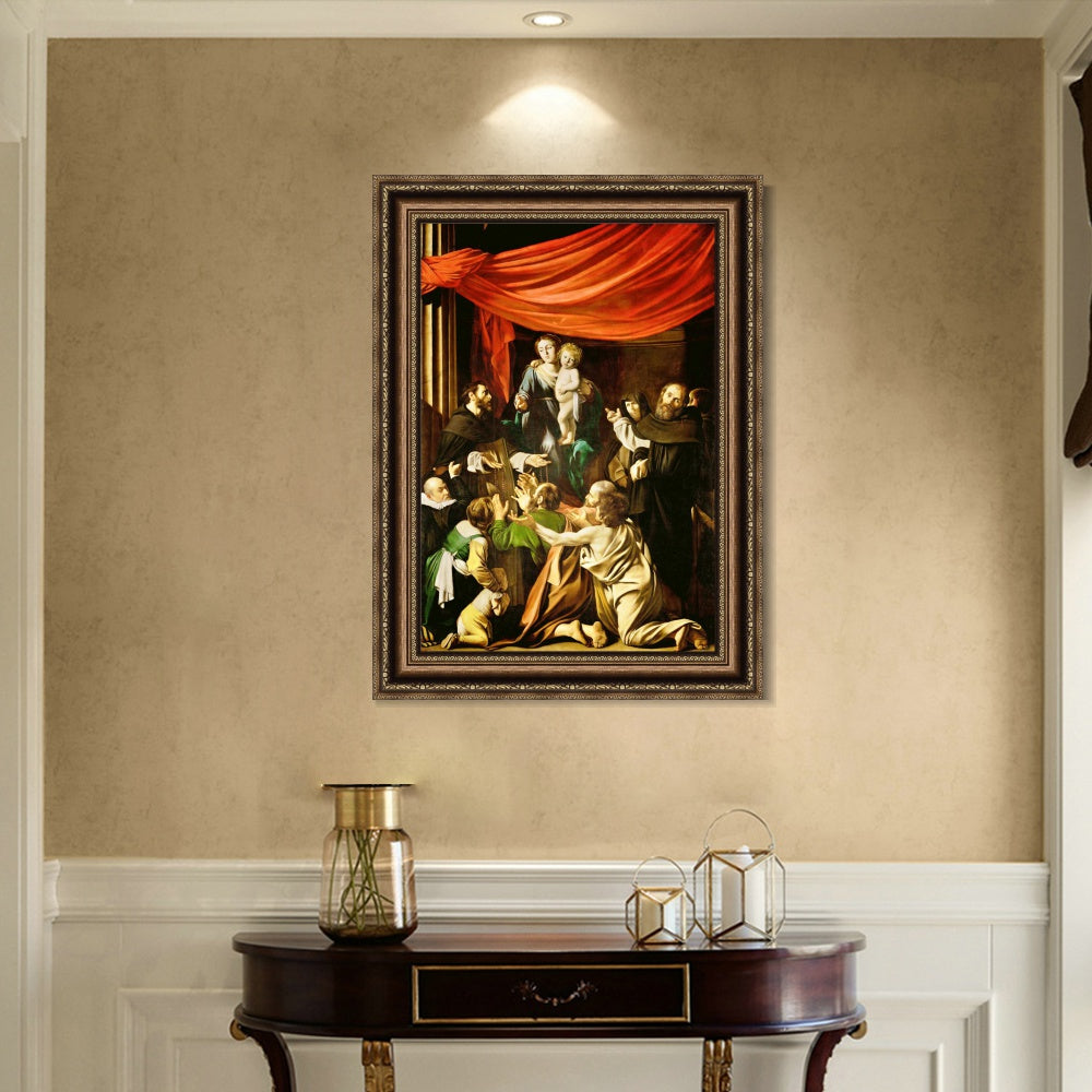 INVIN ART Framed Canvas Art Giclee Print Madonna of The Rosary by Michelangelo Merisi da Caravaggio Wall Art