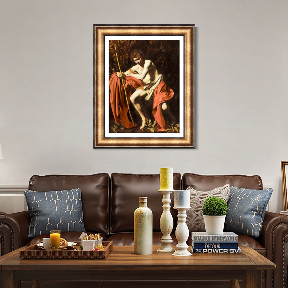 INVIN ART Framed Canvas Art Giclee Print Saint John The Baptist in The Wilderness by Michelangelo Merisi da Caravaggio Wall Art Decorations