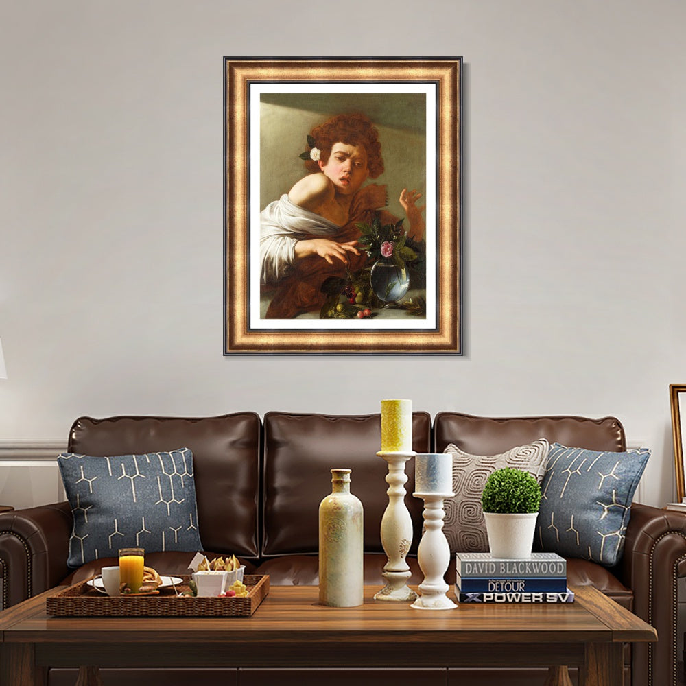 INVIN ART Framed Canvas Art Giclee Print Boy Bitten by a Lizard by Michelangelo Merisi da Caravaggio Wall Art