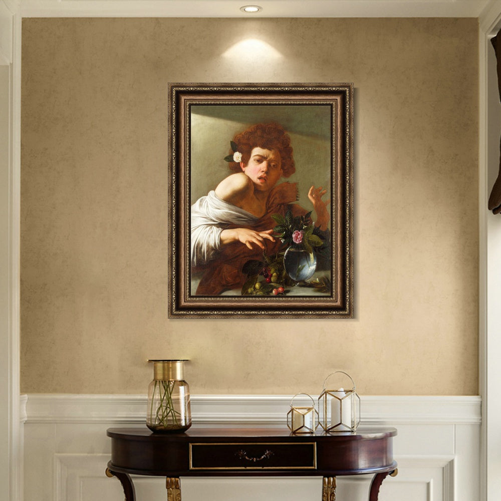 INVIN ART Framed Canvas Art Giclee Print Boy Bitten by a Lizard by Michelangelo Merisi da Caravaggio Wall Art