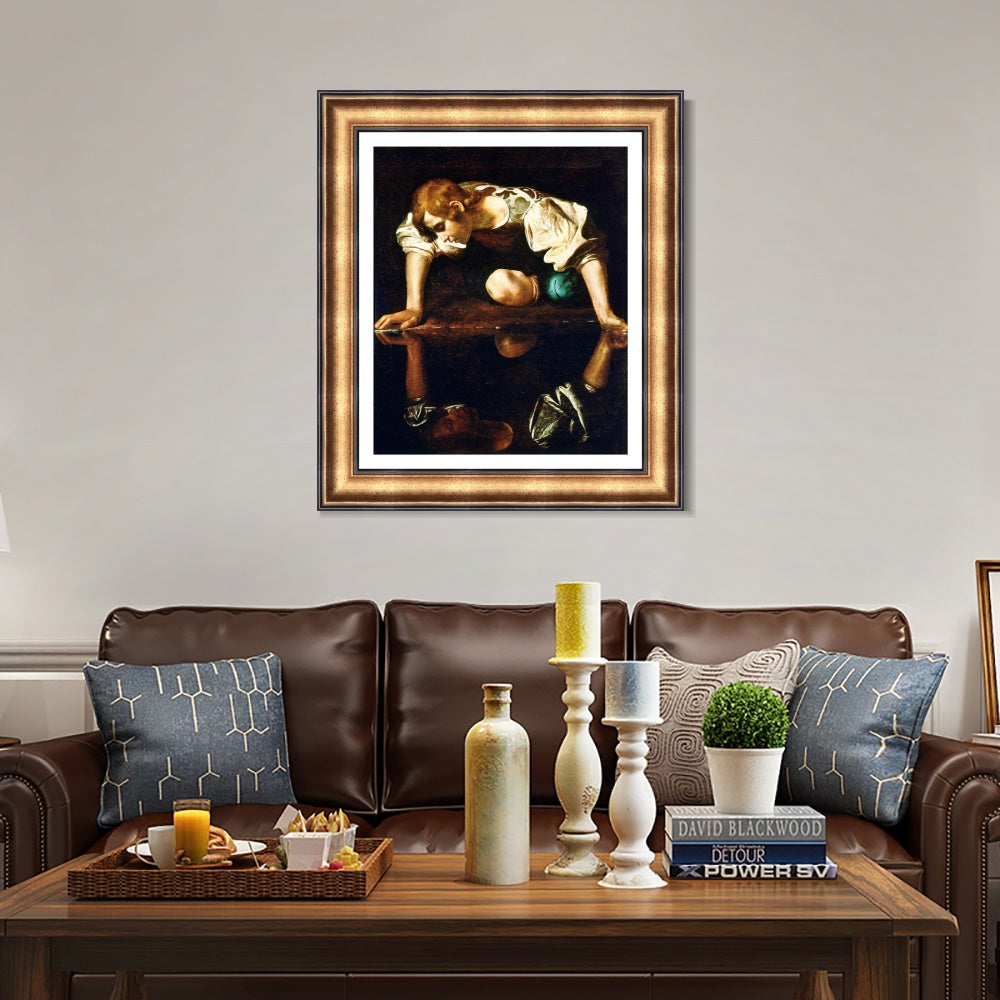 INVIN ART Framed Canvas Art Giclee Print Narcissus by a Lizard by Michelangelo Merisi da Caravaggio Wall Art