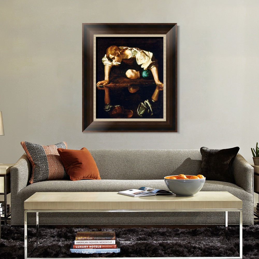 INVIN ART Framed Canvas Art Giclee Print Narcissus by a Lizard by Michelangelo Merisi da Caravaggio Wall Art