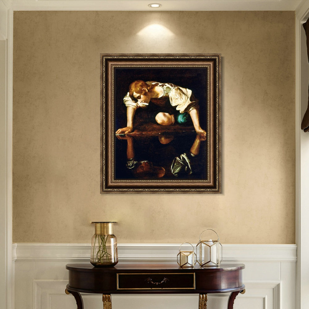 INVIN ART Framed Canvas Art Giclee Print Narcissus by a Lizard by Michelangelo Merisi da Caravaggio Wall Art