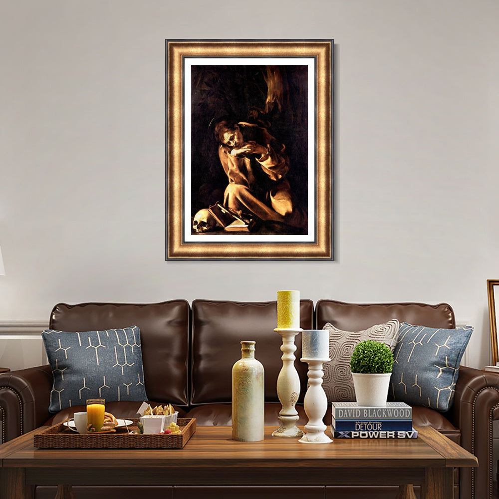 INVIN ART Framed Canvas Art Giclee Print St Francis by Michelangelo Merisi da Caravaggio Wall Art