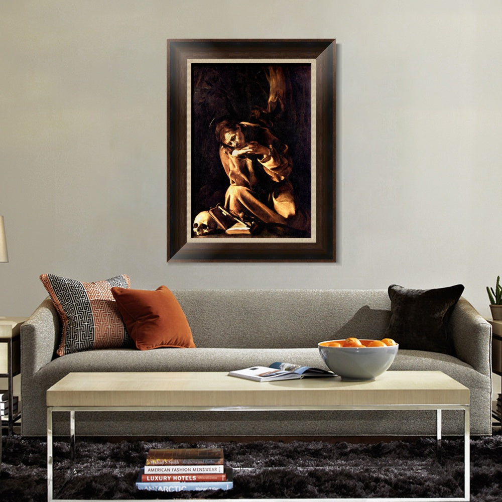 INVIN ART Framed Canvas Art Giclee Print St Francis by Michelangelo Merisi da Caravaggio Wall Art
