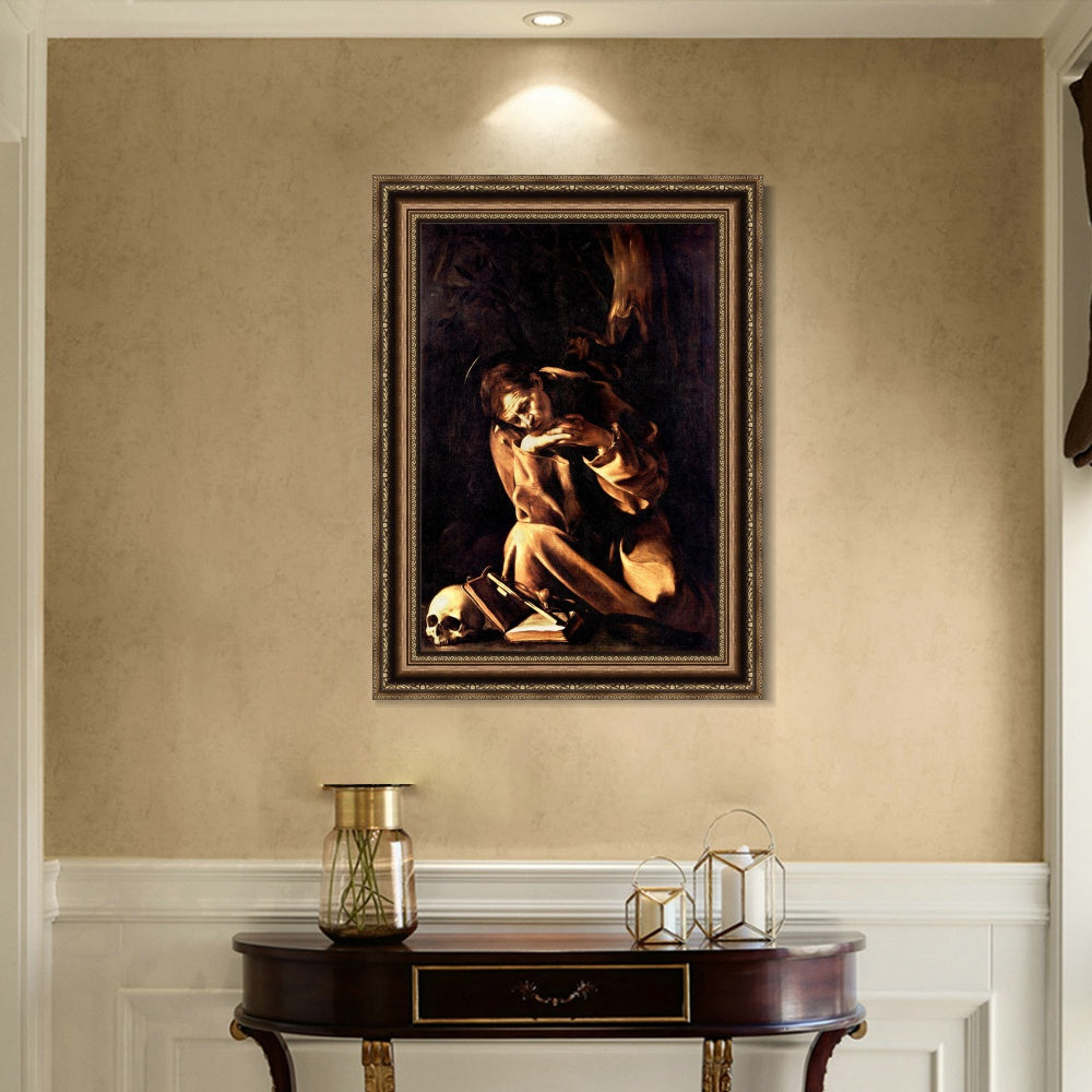 INVIN ART Framed Canvas Art Giclee Print St Francis by Michelangelo Merisi da Caravaggio Wall Art