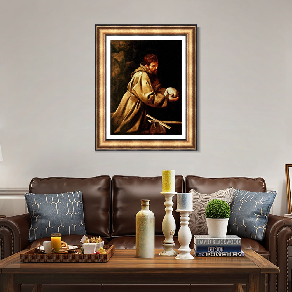 INVIN ART Framed Canvas Art Giclee Print San Francesco in meditazione by a Lizard by Michelangelo Merisi da Caravaggio Wall Art Living Office Decorations