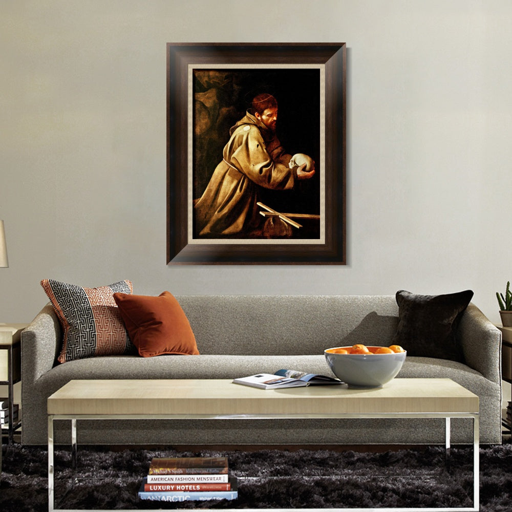 INVIN ART Framed Canvas Art Giclee Print San Francesco in meditazione by a Lizard by Michelangelo Merisi da Caravaggio Wall Art Living Office Decorations