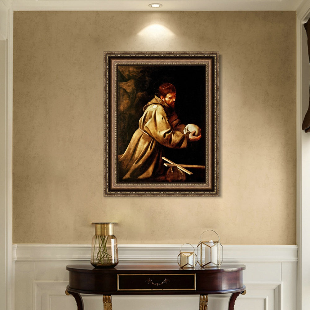 INVIN ART Framed Canvas Art Giclee Print San Francesco in meditazione by a Lizard by Michelangelo Merisi da Caravaggio Wall Art Living Office Decorations