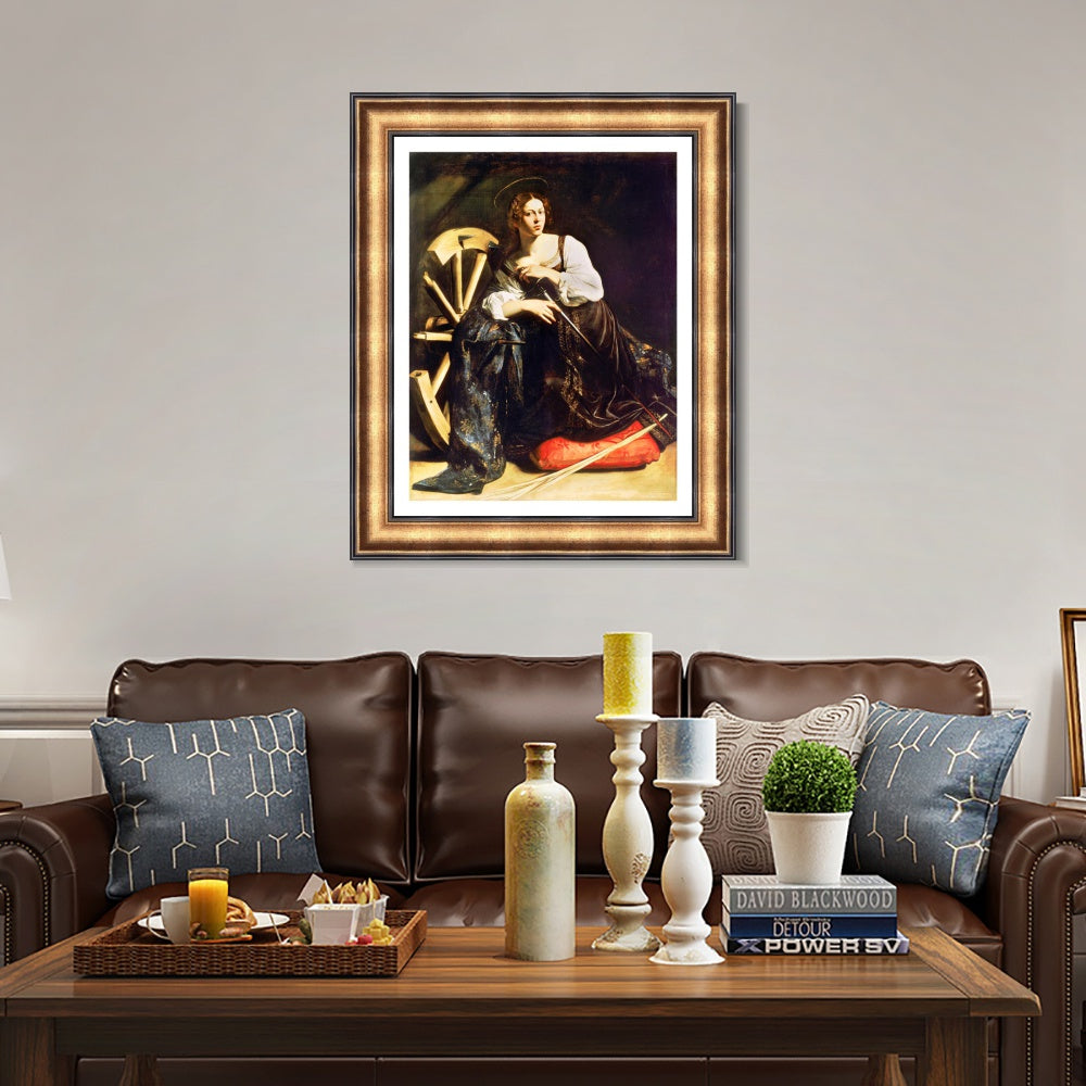 INVIN ART Framed Canvas Art Giclee Print Saint Catherine of Alexandria by a Lizard by Michelangelo Merisi da Caravaggio Wall Art Living Decorations