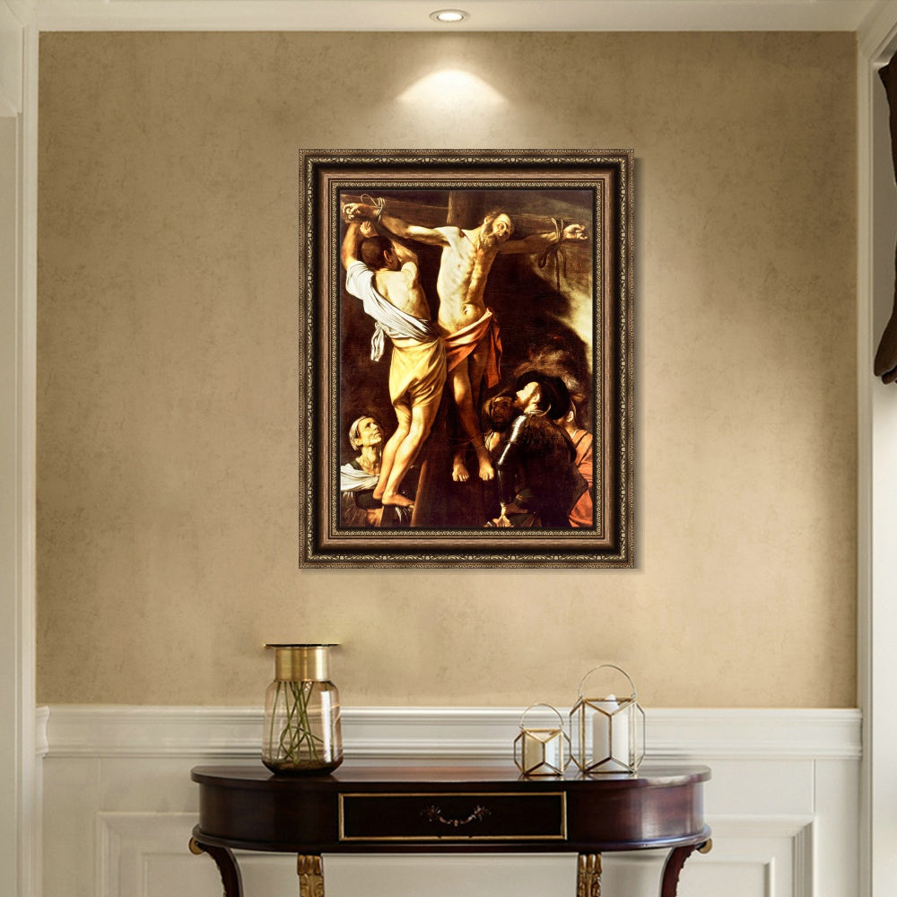INVIN ART Framed Canvas Art Giclee Print The Crucifixion of St Andrew by a Lizard by Michelangelo Merisi da Caravaggio Wall Art Decorations