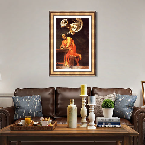 INVIN ART Framed Canvas Art Giclee Print The Inspiration of Saint Matthew by Michelangelo Merisi da Caravaggio Wall Art Decorations