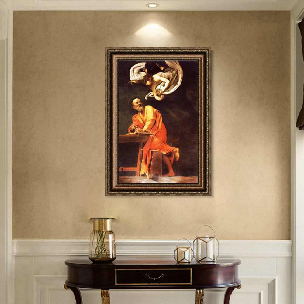 INVIN ART Framed Canvas Art Giclee Print The Inspiration of Saint Matthew by Michelangelo Merisi da Caravaggio Wall Art Decorations