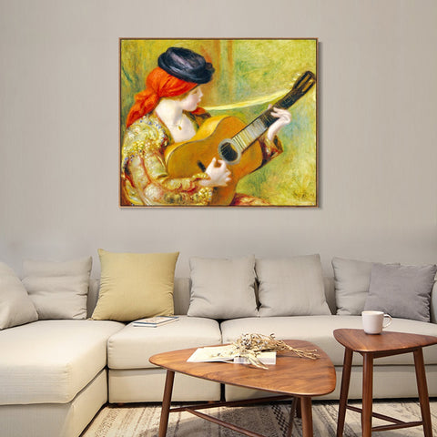 INVIN ART Framed Canvas Young Spanish Woman with a Guitar by Pierre Auguste Renoir Wall Art Living Room Home Office Decorations