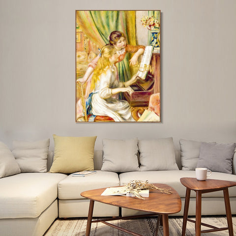 INVIN ART Framed Canvas Young Girls at the Piano by Pierre Auguste Renoir Wall Art Living Room Home Office Decorations