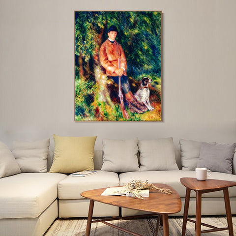 INVIN ART Framed Canvas Portrait of Alfred Bérard with His Dog by Pierre Auguste Renoir Wall Art Living Room Home Office Decorations