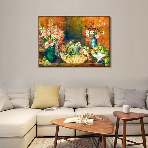 INVIN ART Framed Canvas Still Life with Flowers and Fruit by Pierre Auguste Renoir Wall Art Living Room Home Office Decorations