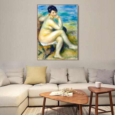 INVIN ART Framed Canvas BAIGNEUSE ACCOUDÉE by Pierre Auguste Renoir Wall Art Living Room Home Office Decorations