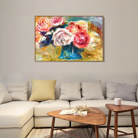 INVIN ART Framed Canvas BOUQUET DE ROSES DANS UN VASE by Pierre Auguste Renoir Wall Art Living Room Home Office Decorations