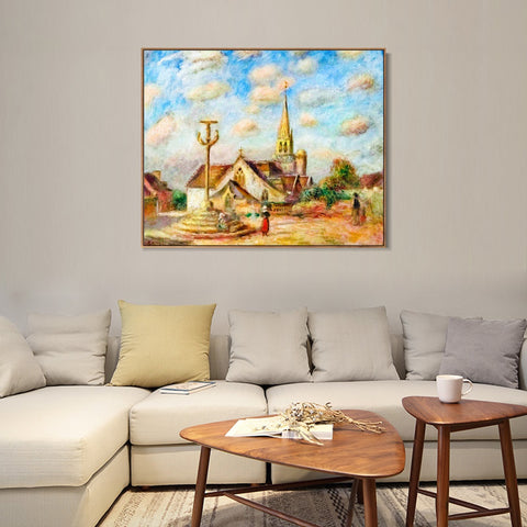 INVIN ART Framed Canvas CALVAIRE ET ÉGLISE DE NIZON by Pierre Auguste Renoir Wall Art Living Room Home Office Decorations