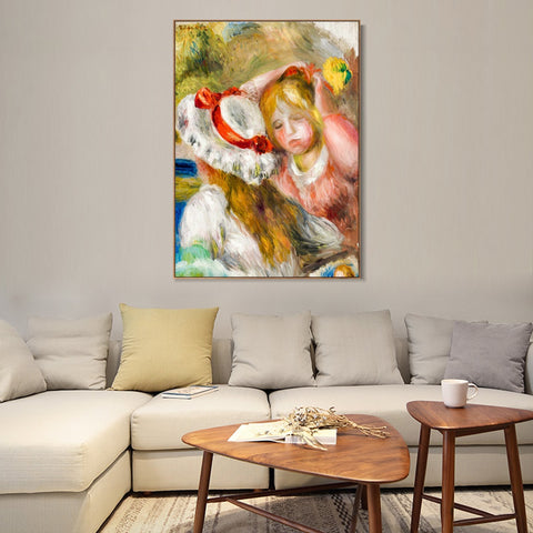 INVIN ART Framed Canvas CHAPEAU AU RUBAN ROUGE by Pierre Auguste Renoir Wall Art Living Room Home Office Decorations