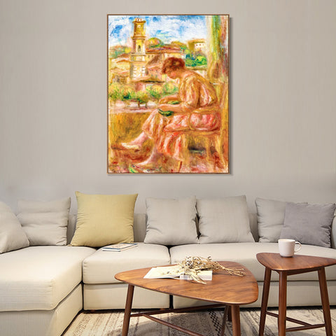INVIN ART Framed Canvas FEMME À LA FENÊTRE AVEC SUR LE VIEUX NICE by Pierre Auguste Renoir Wall Art Living Room Home Office Decorations