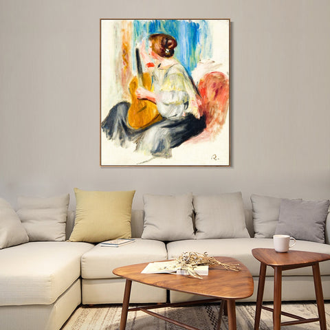 INVIN ART Framed Canvas FEMME A LA GUITARE by Pierre Auguste Renoir Wall Art Living Room Home Office Decorations