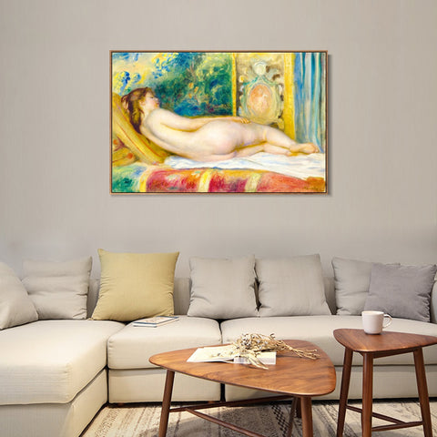 INVIN ART Framed Canvas FEMME NUE AU CANAPÉ by Pierre Auguste Renoir Wall Art Living Room Home Office Decorations